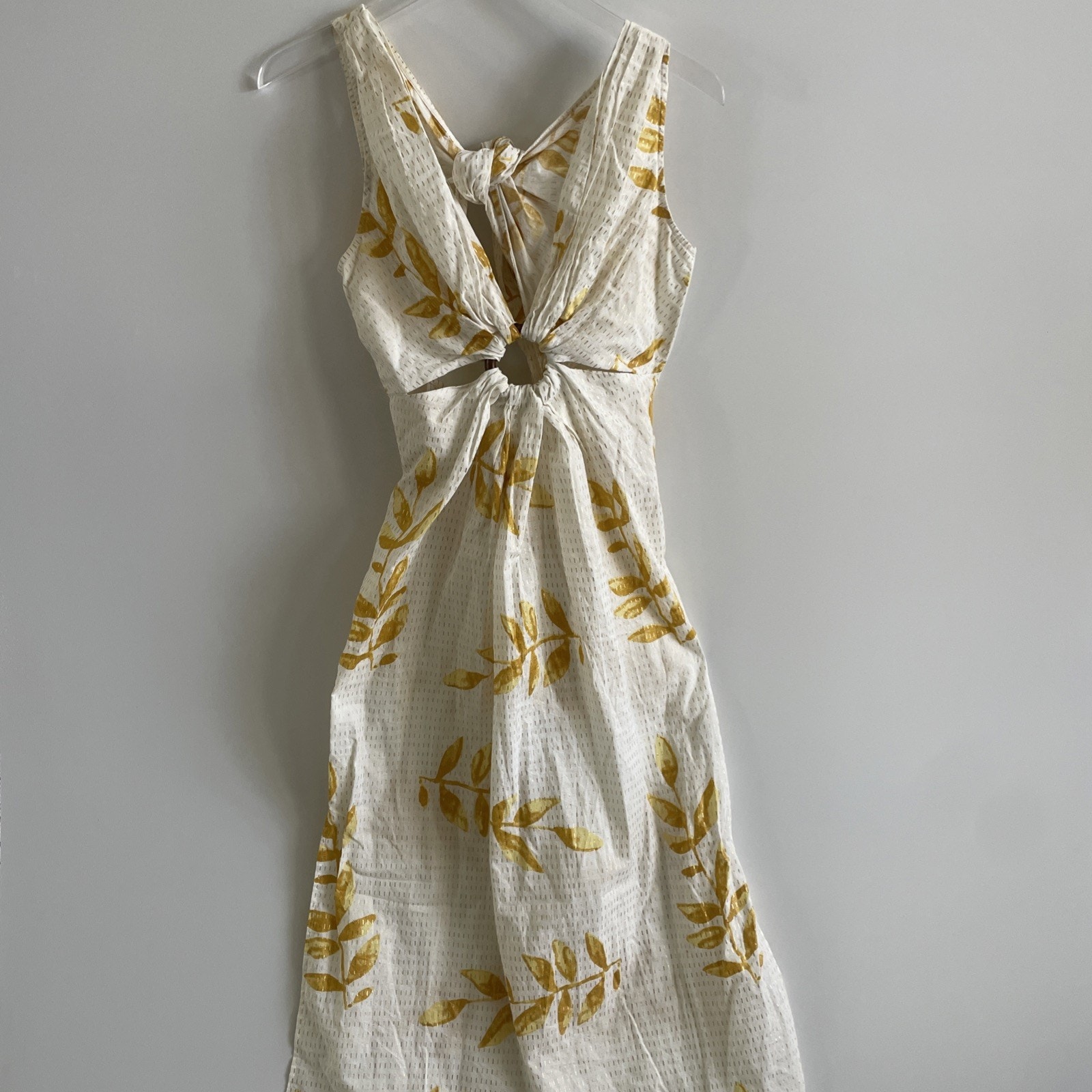 Revolve Sundress Small Yuma White Gold Foil Leaf Print Maxi Dress Cutout Detail — image 2 of 8